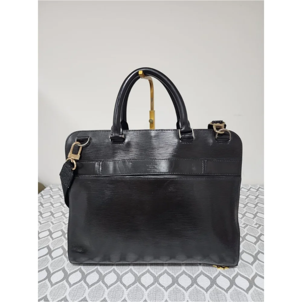 LOUIS VUITTON Epi Leather Bassano MM Briefcase Bag Black